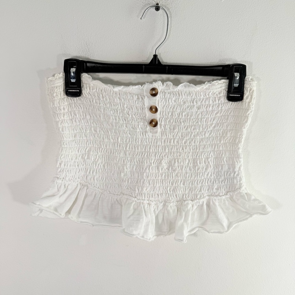 Free People Babe White Smocked & Ruffle Strapless Cropped Tube Top Large - Picture 2 of 10